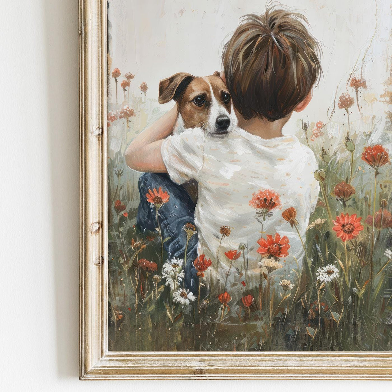 Jack Russell Nursery Wall Art – Boy and Dog Vintage Painting