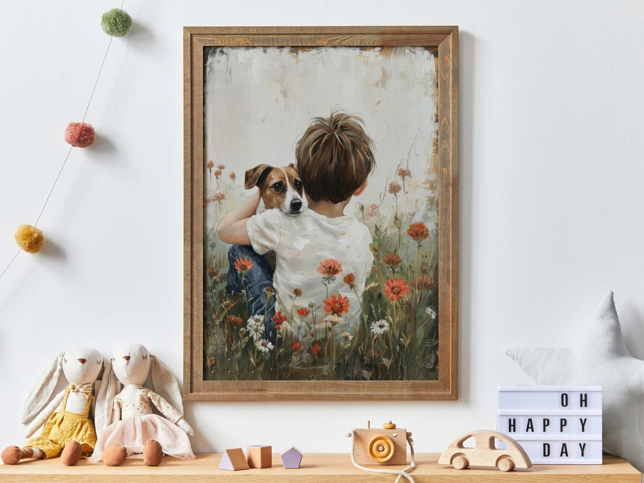 Jack Russell Nursery Wall Art – Boy and Dog Vintage Painting