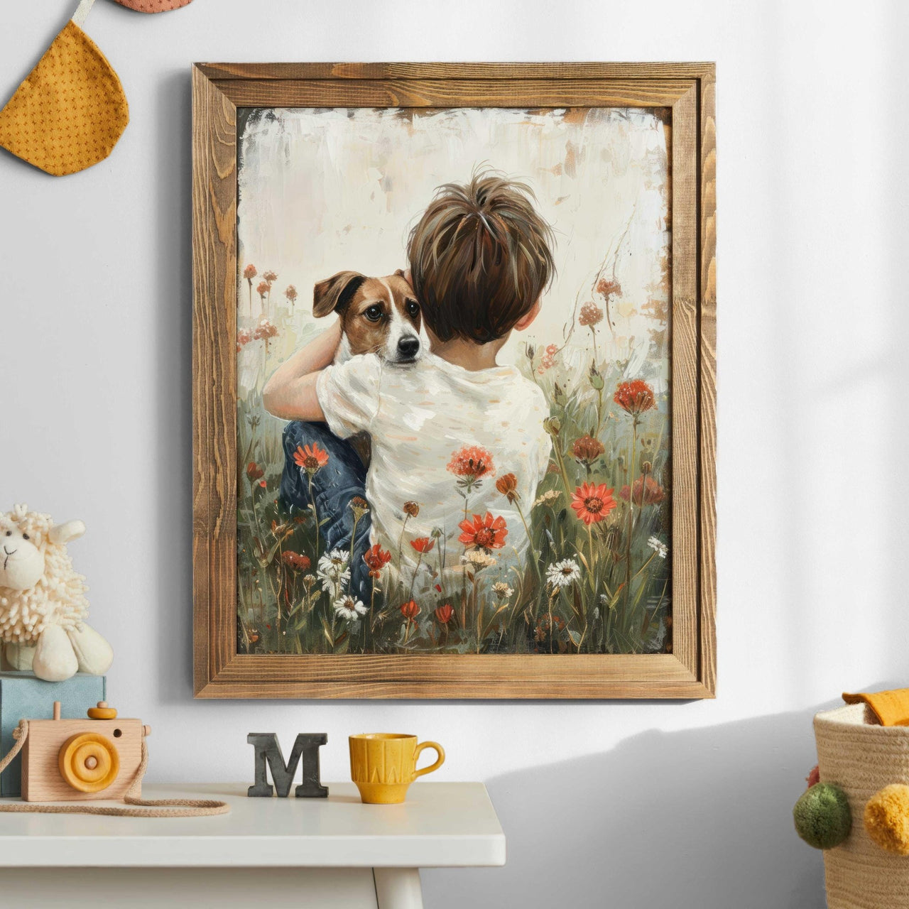 Jack Russell Nursery Wall Art – Boy and Dog Vintage Painting