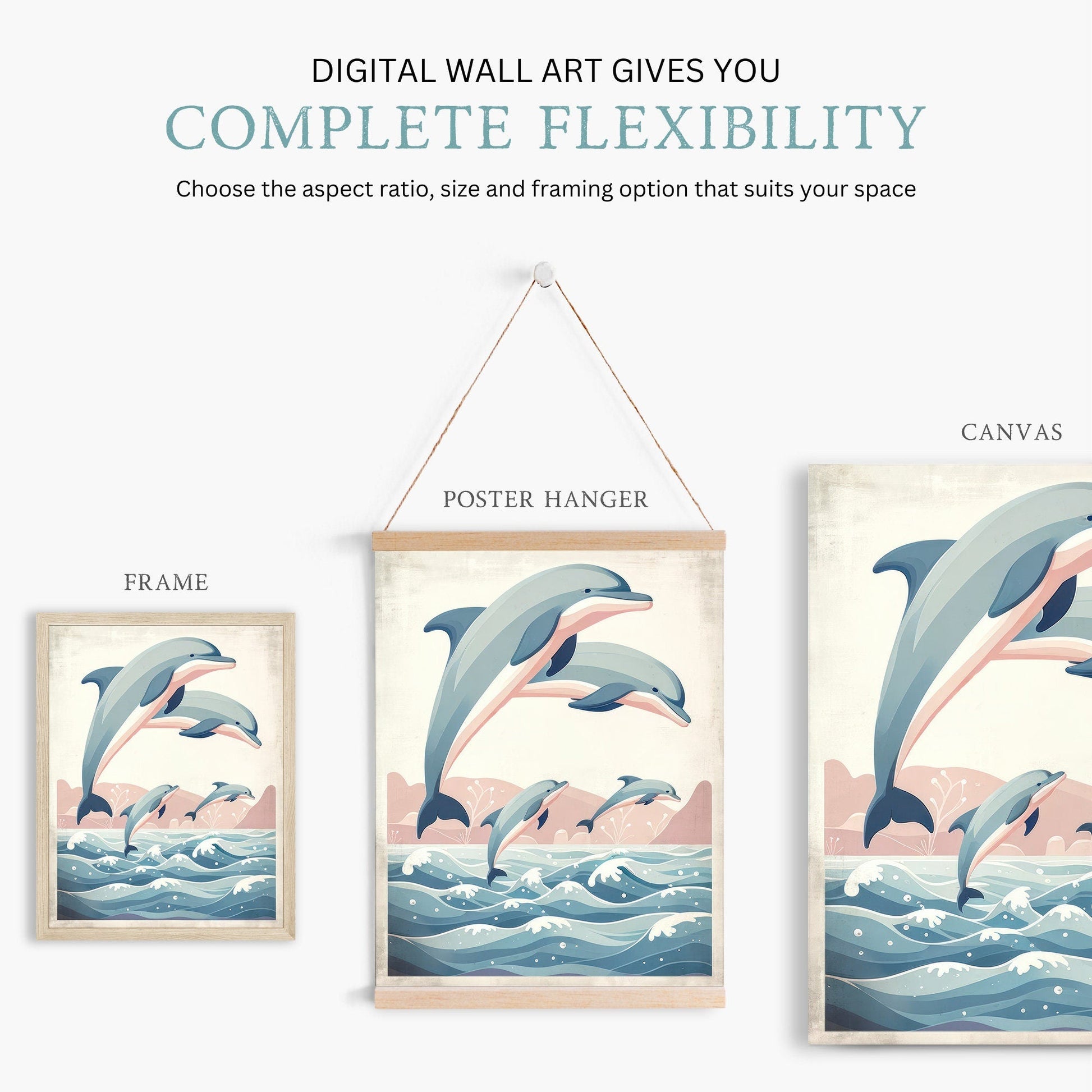 Jumping Dolphins Nursery Print, Ocean Theme Decor, Sea Animal Wall Art - WildfieldPrints