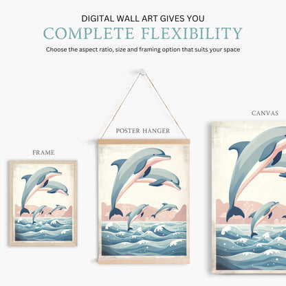 Jumping Dolphins Nursery Print, Ocean Theme Decor, Sea Animal Wall Art - WildfieldPrints