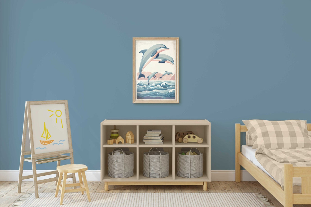 Jumping Dolphins Wall Art – Ocean Nursery Print
