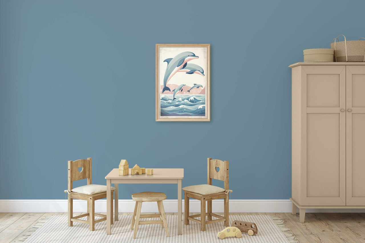 Jumping Dolphins Wall Art – Ocean Nursery Print