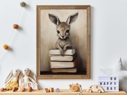 Kangaroo Print, Books & Reading Decor, Learning Kids Room Decor - WildfieldPrints