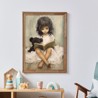 Kids Reading Corner Decor, Teddy Bear Wall Art, Nursery Print - WildfieldPrints