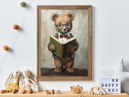 Kids Reading Decor, Bear Nursery Art, Learning Wall Prints - WildfieldPrints