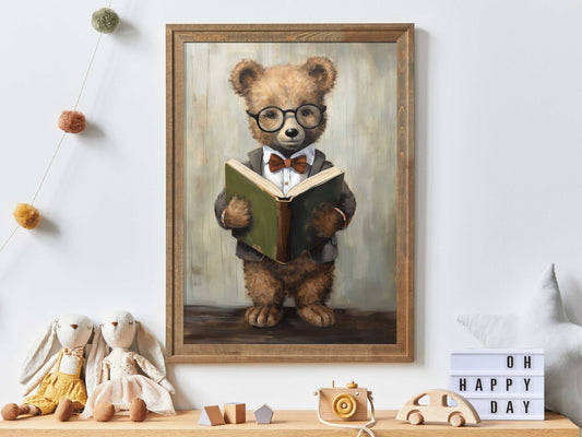 Kids Reading Decor, Bear Nursery Art, Learning Wall Prints - WildfieldPrints