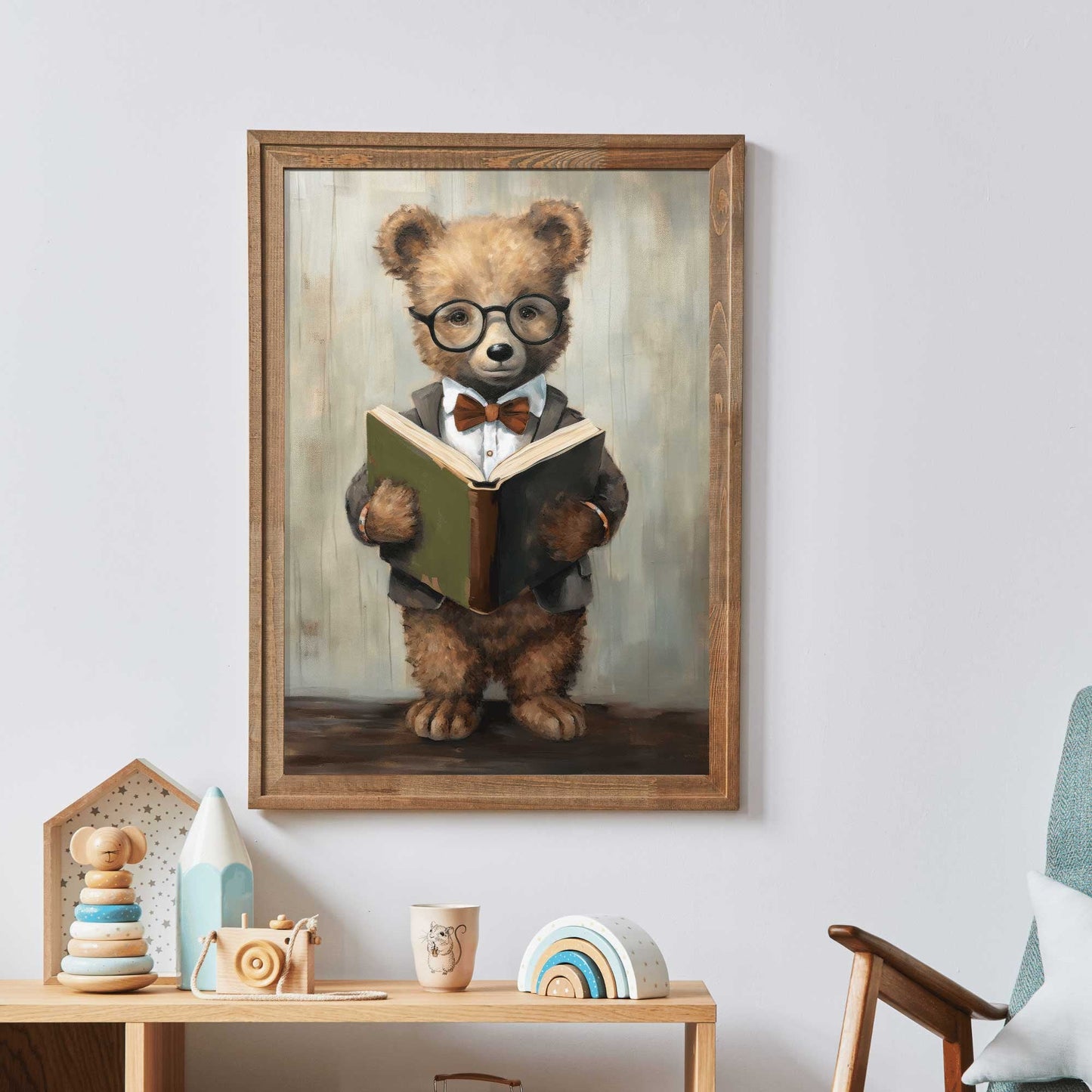 Kids Reading Decor, Bear Nursery Art, Learning Wall Prints - WildfieldPrints