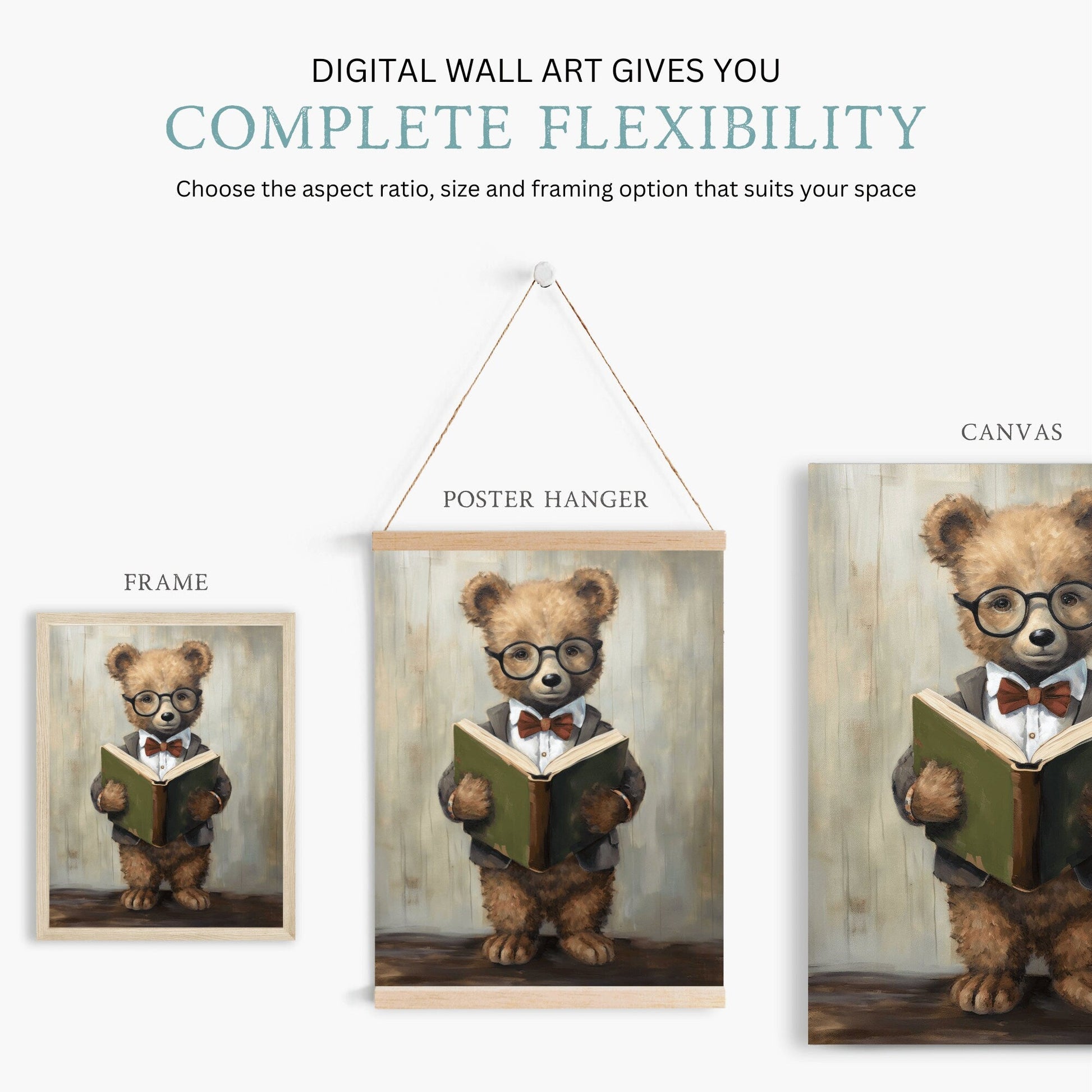 Kids Reading Decor, Bear Nursery Art, Learning Wall Prints - WildfieldPrints