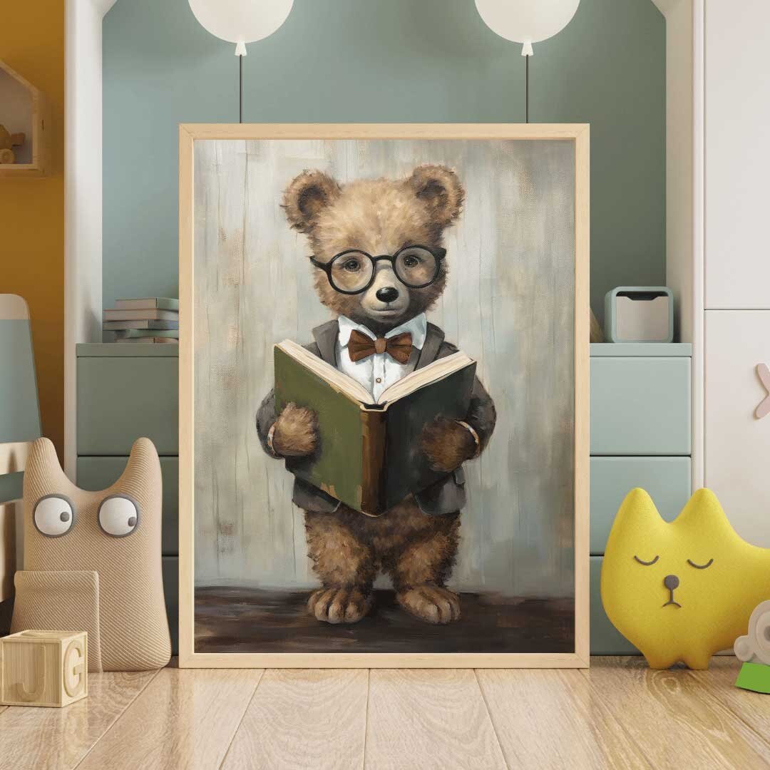 Kids Reading Decor, Bear Nursery Art, Learning Wall Prints - WildfieldPrints