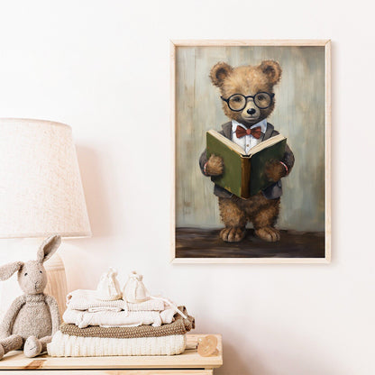 Kids Reading Decor, Bear Nursery Art, Learning Wall Prints - WildfieldPrints