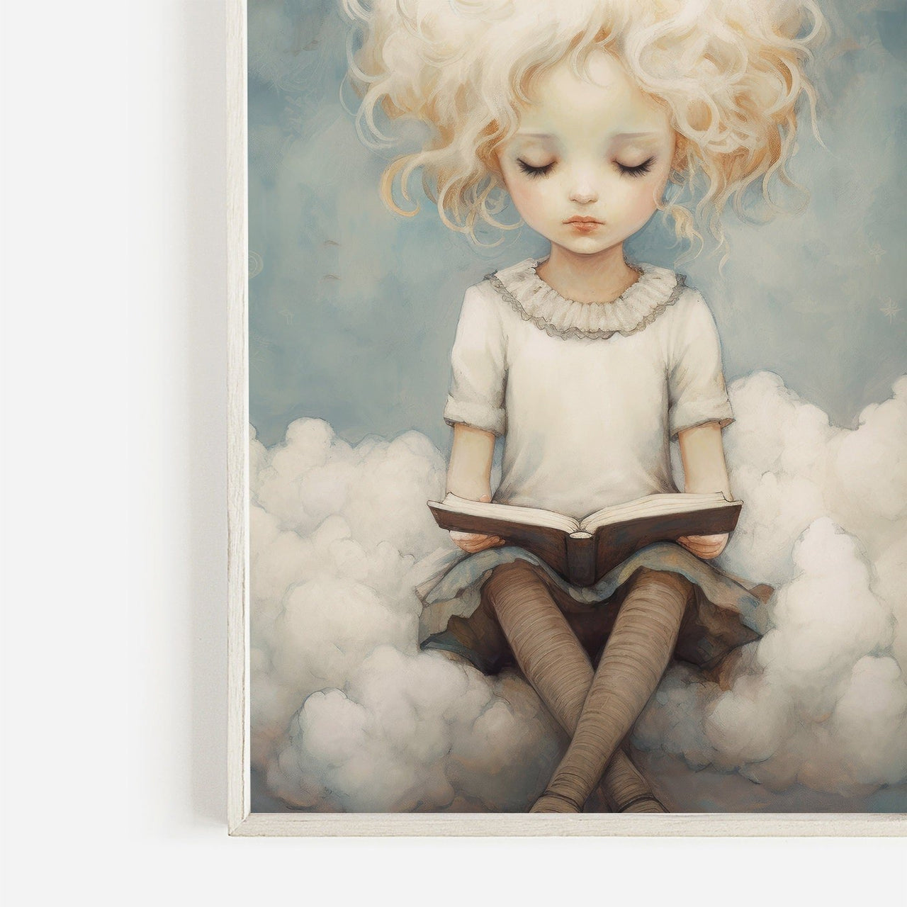 Girl on Cloud Wall Art – Learning Nursery Print