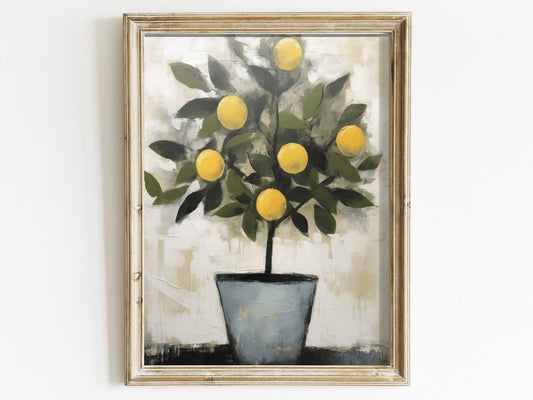 Kitchen Wall Art Print, Vintage Lemon Tree Painting, Rustic Home Decor - WildfieldPrints
