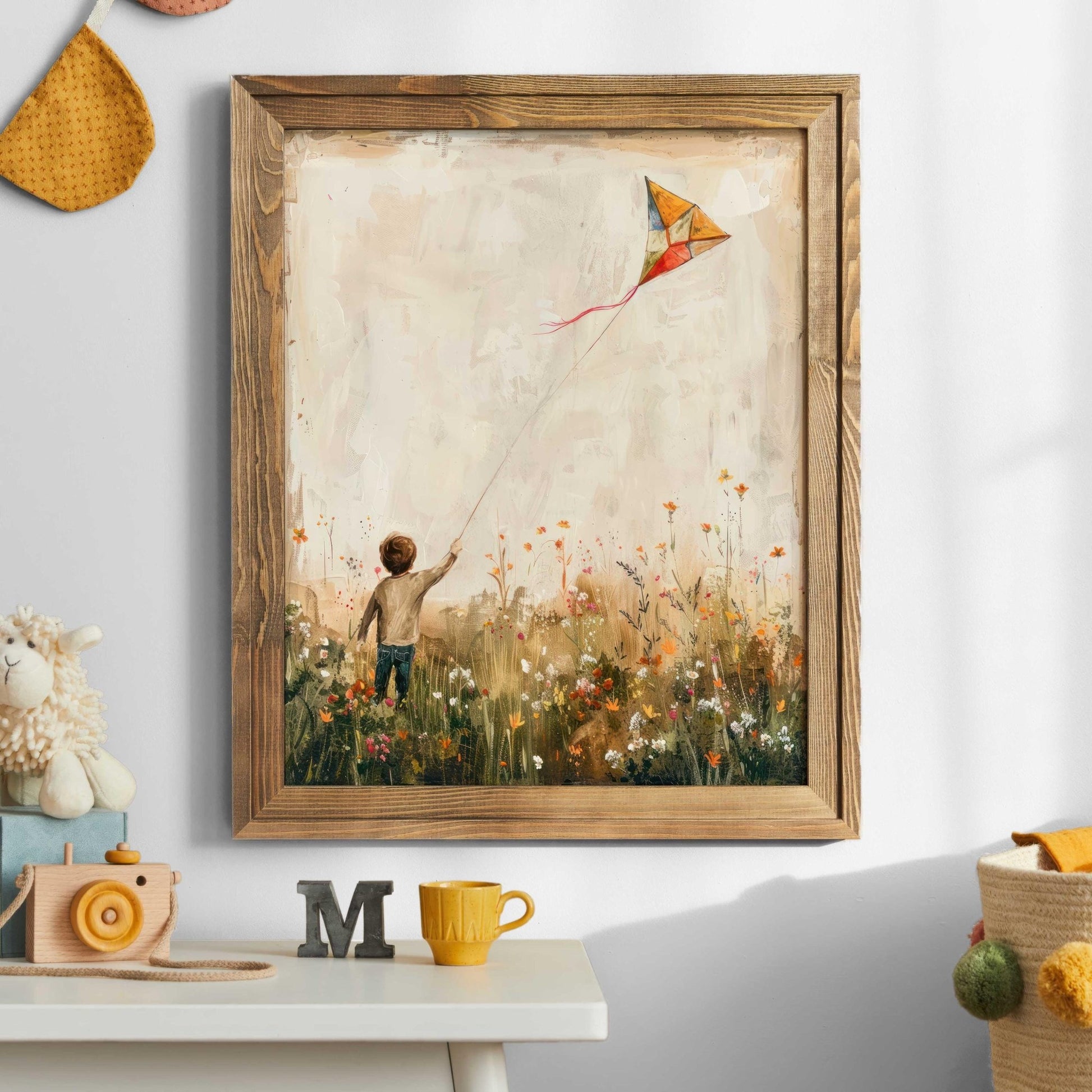 Kite Nursery Wall Art, Boy Flying Kite Decor, Adventure Room Decor - WildfieldPrints