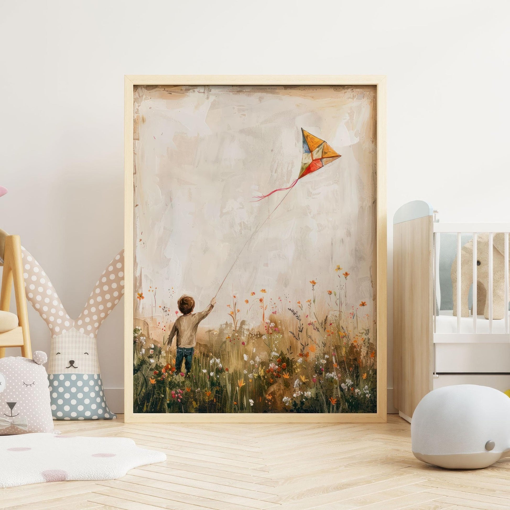 Kite Nursery Wall Art, Boy Flying Kite Decor, Adventure Room Decor - WildfieldPrints