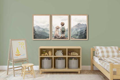 Lab Nursery Decor, Boy & Dog Print, Yellow Labrador Retriever Art - WildfieldPrints
