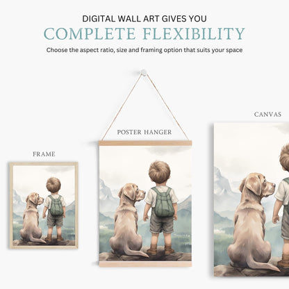 Lab Nursery Decor, Boy & Dog Print, Yellow Labrador Retriever Art - WildfieldPrints