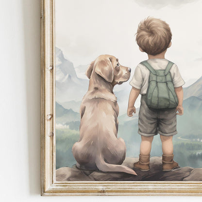 Lab Nursery Decor, Boy & Dog Print, Yellow Labrador Retriever Art - WildfieldPrints