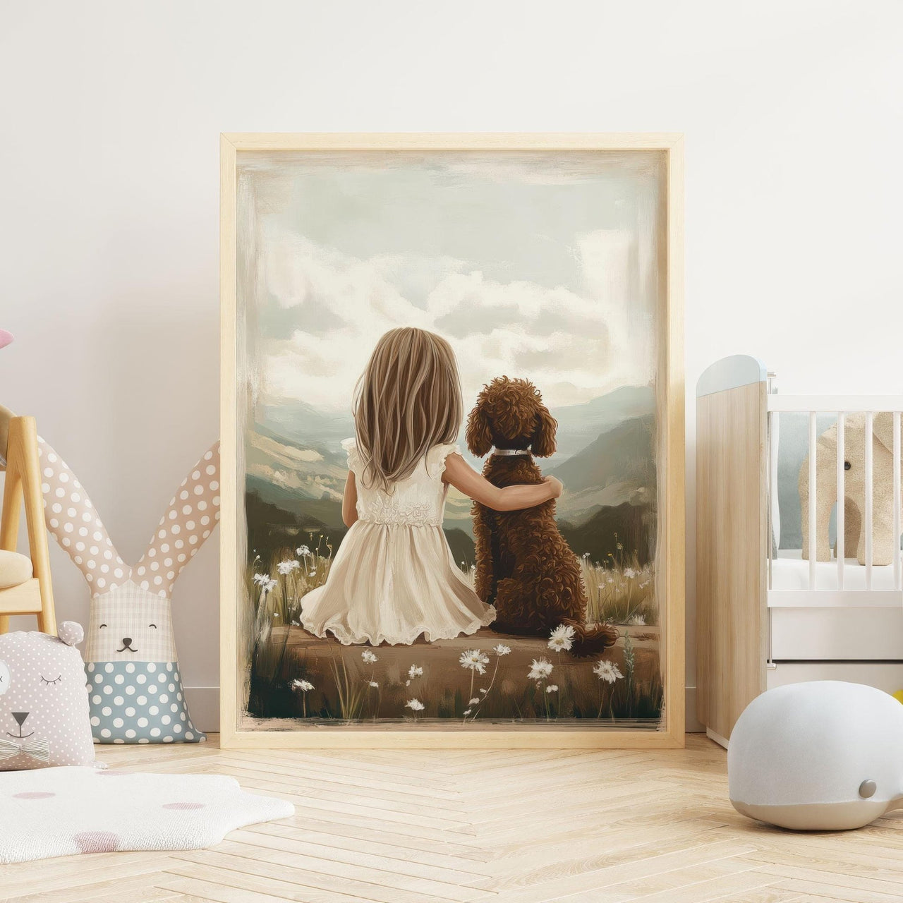Brown Labradoodle Wall Art – Dog Nursery Print for Toddlers