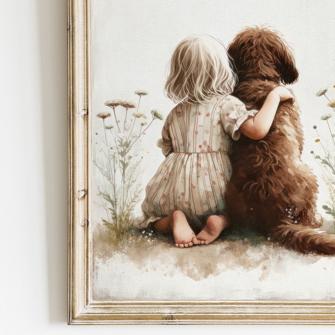 Labradoodle Nursery Print, Girl & Dog Wall Decor, Brown Dog Art - WildfieldPrints