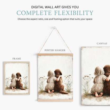 Labradoodle Nursery Print, Girl & Dog Wall Decor, Brown Dog Art - WildfieldPrints