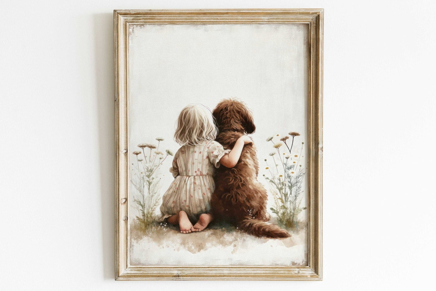 Labradoodle Nursery Print, Girl & Dog Wall Decor, Brown Dog Art - WildfieldPrints