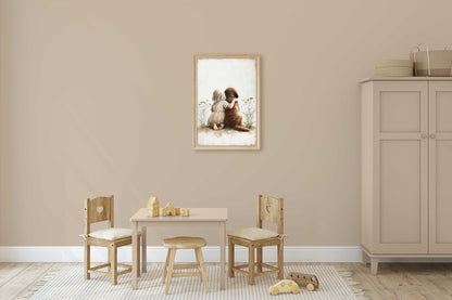 Labradoodle Nursery Print, Girl & Dog Wall Decor, Brown Dog Art - WildfieldPrints