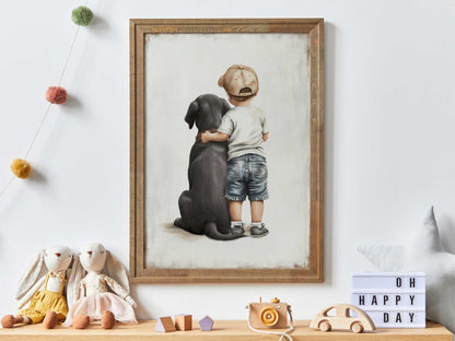 Labrador Dog Art Print, Boy Room Decor, Black Retriever Artwork - WildfieldPrints