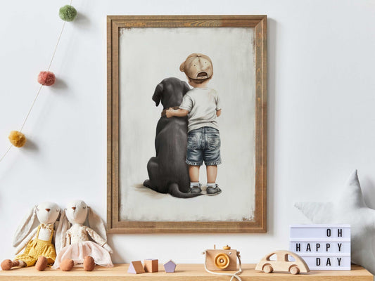 Labrador Dog Art Print, Boy Room Decor, Black Retriever Artwork - WildfieldPrints