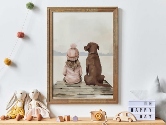 Labrador Nursery Art, Brown Lab Print, Girl & Dog Wall Decor - WildfieldPrints
