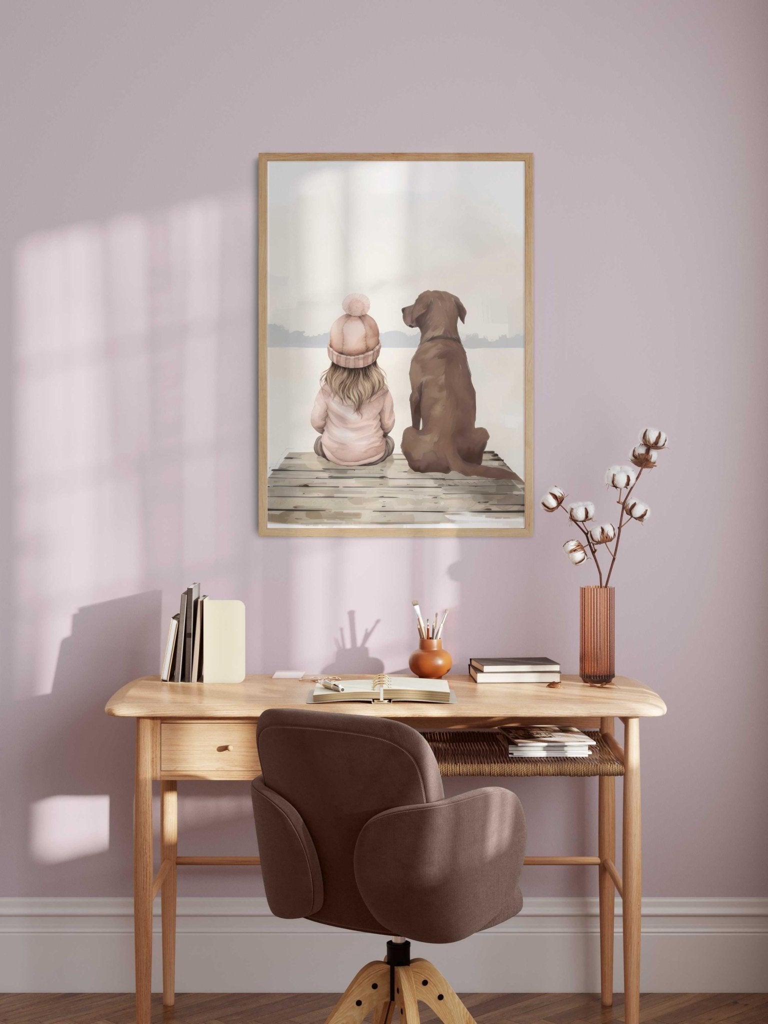 Labrador Nursery Art, Brown Lab Print, Girl & Dog Wall Decor - WildfieldPrints