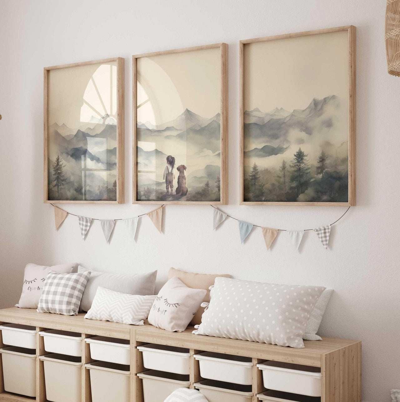 Brown Labrador Wall Art – Dog Nursery Print for Girls • Set of 3