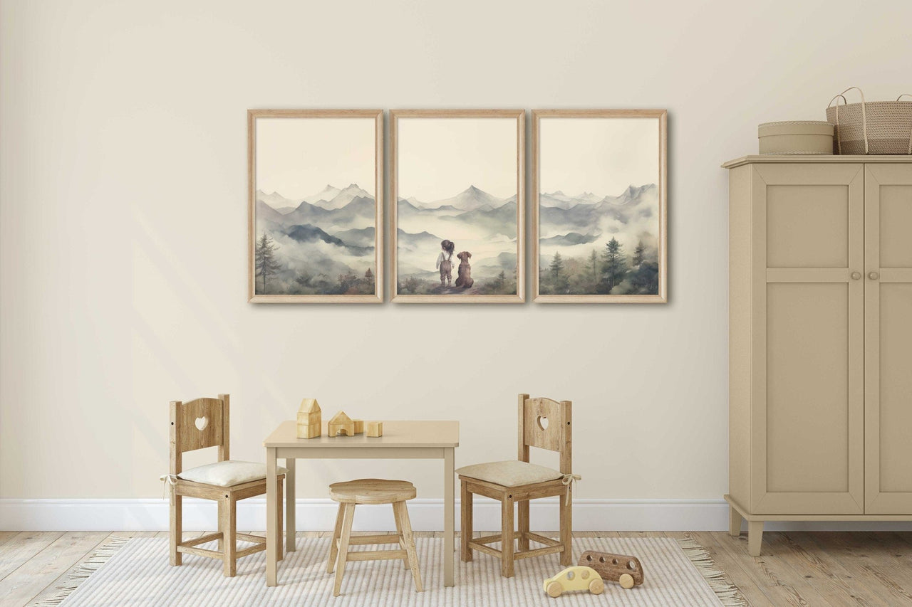 Brown Labrador Wall Art – Dog Nursery Print for Girls • Set of 3