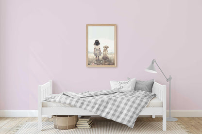 Labrador Nursery Art, Yellow Lab Print, Girl & Dog Painting - WildfieldPrints
