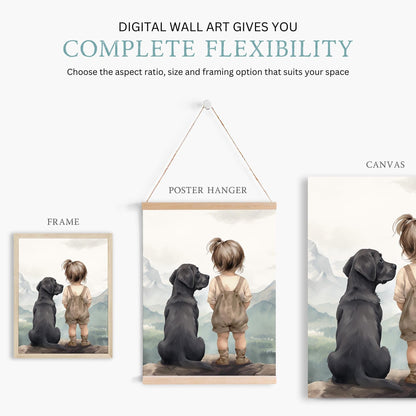 Labrador Nursery Decor, Black Labrador Prints, Girl & Dog Painting - WildfieldPrints