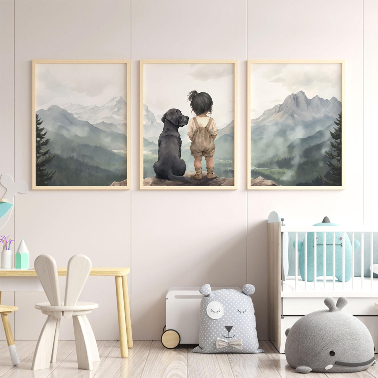 Black Labrador Wall Art – Dog Nursery Print for Girls • Set of 3