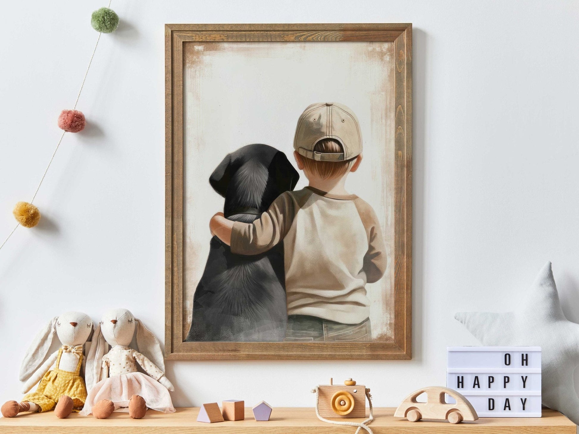 Labrador Nursery Decor, Boy & Dog Art, Black Lab Wall Print - WildfieldPrints