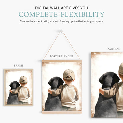 Labrador Nursery Decor, Boy & Dog Art, Black Lab Wall Print - WildfieldPrints