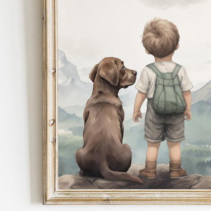 Labrador Nursery Decor, Boy & Dog Art, Brown Retriever Wall Decor - WildfieldPrints