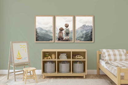 Labrador Nursery Decor, Boy & Dog Art, Brown Retriever Wall Decor - WildfieldPrints