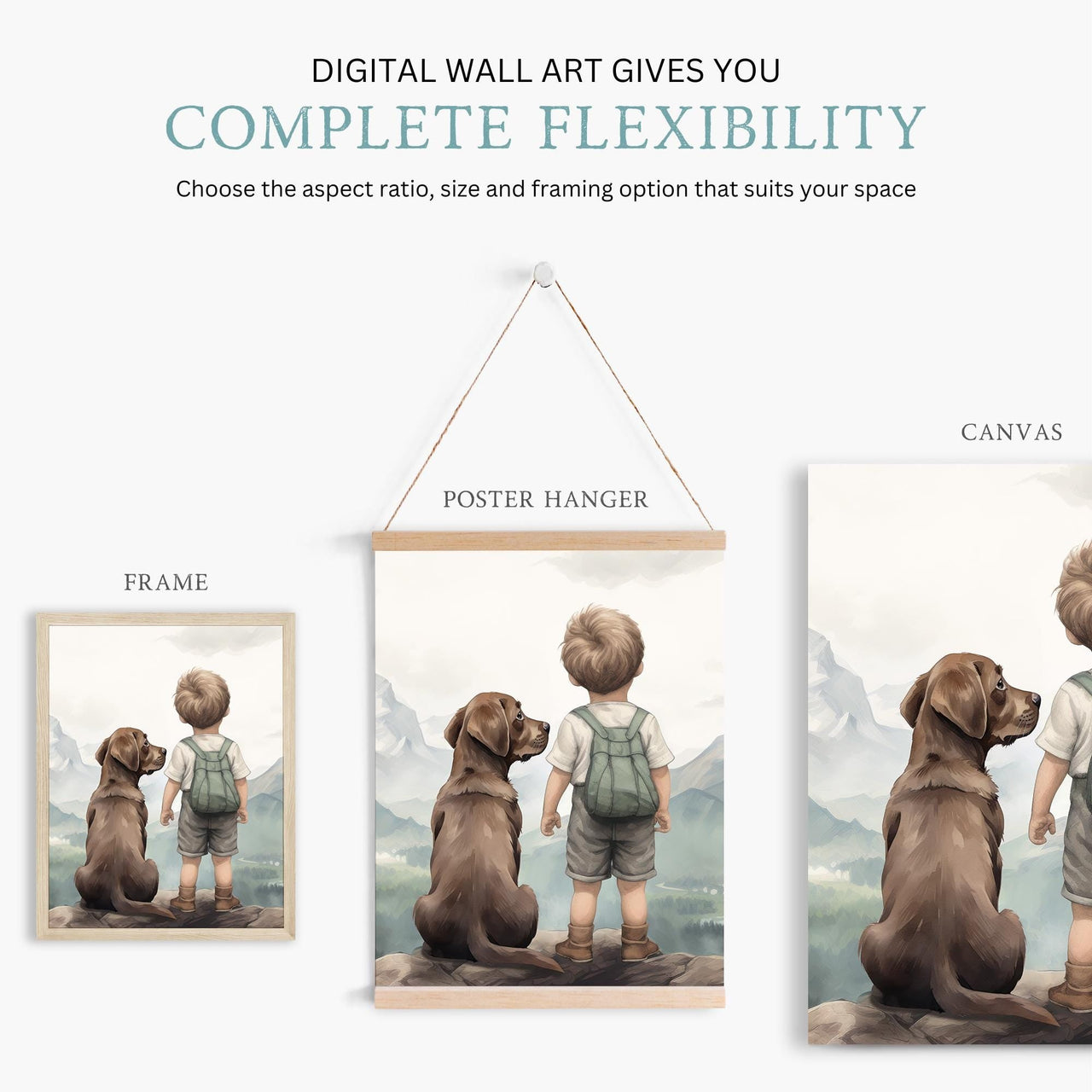 Brown Labrador Wall Art – Dog Boys Room Print • Set of 3