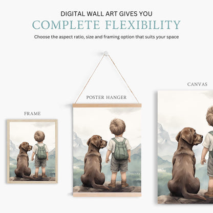 Labrador Nursery Decor, Boy & Dog Art, Brown Retriever Wall Decor - WildfieldPrints