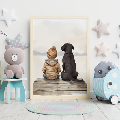Labrador Nursery Decor, Boy & Labrador Art, Black Retriever Print - WildfieldPrints