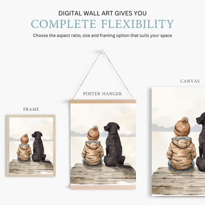 Labrador Nursery Decor, Boy & Labrador Art, Black Retriever Print - WildfieldPrints