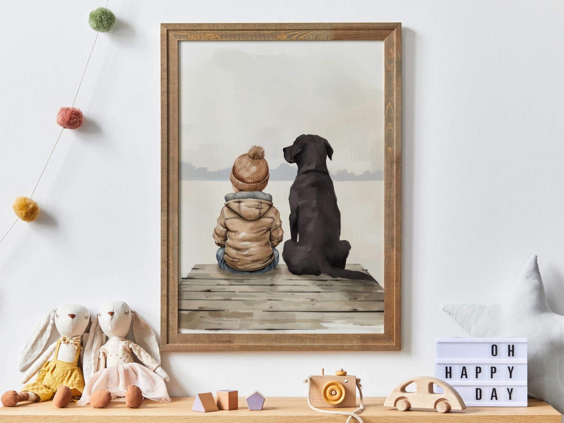 Labrador Nursery Decor, Boy & Labrador Art, Black Retriever Print - WildfieldPrints