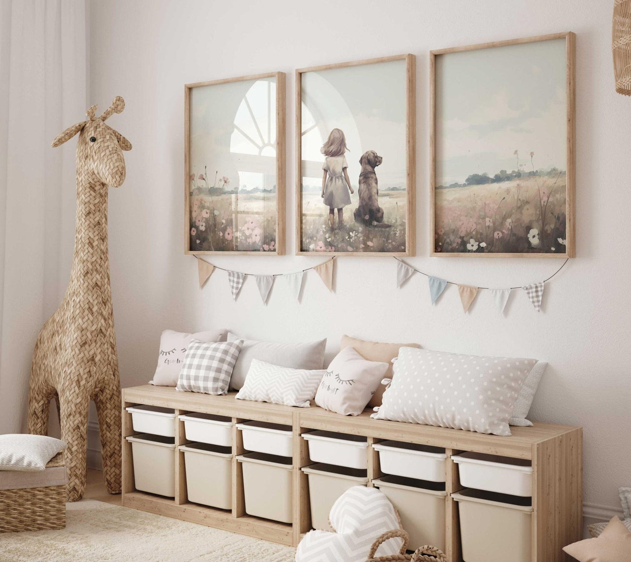 Brown Labrador Wall Art – Dog Nursery Print for Kids Room • Set of 3