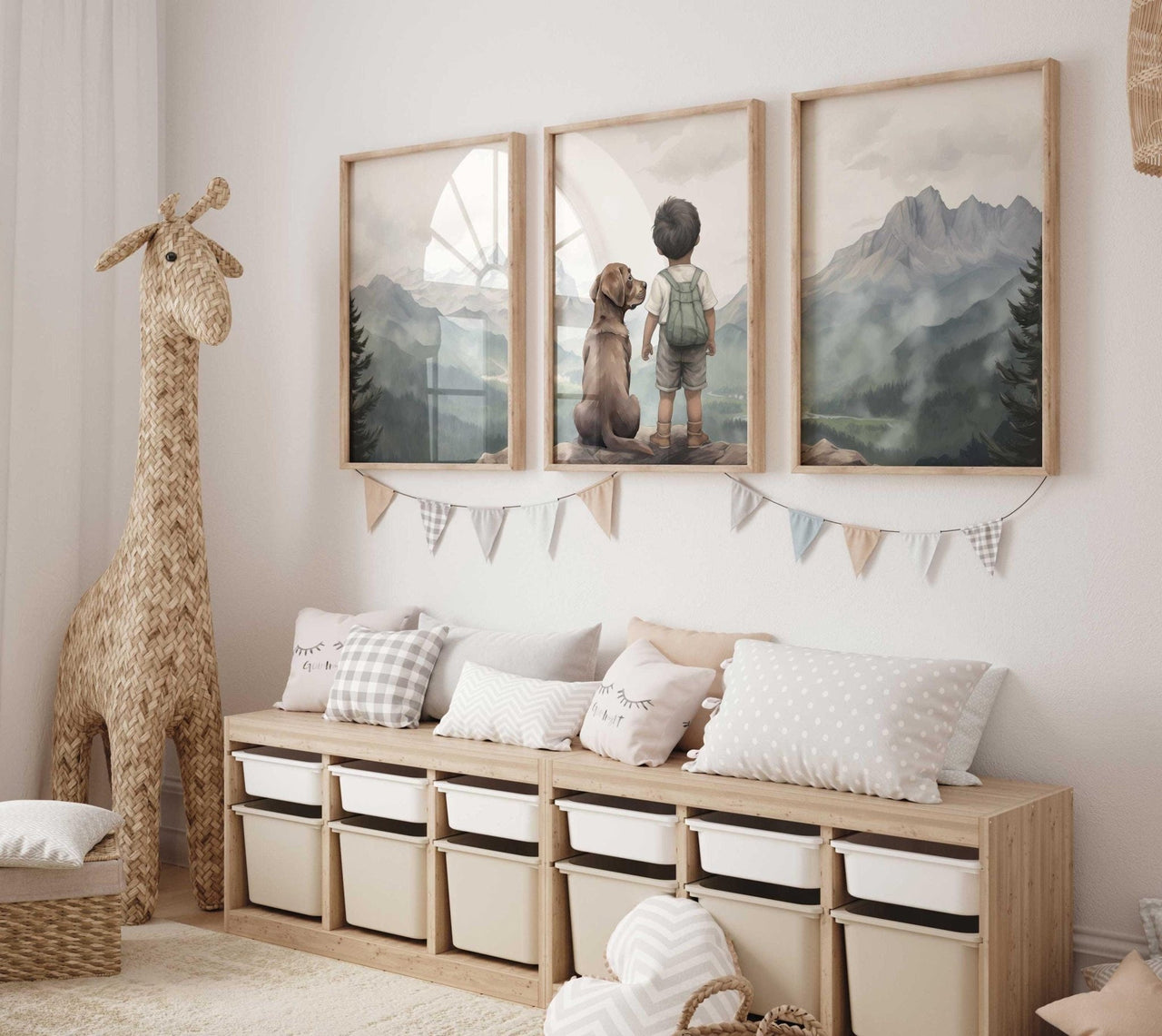 Brown Labrador Wall Art – Dog Nursery Print for Boys Room • Set of 3