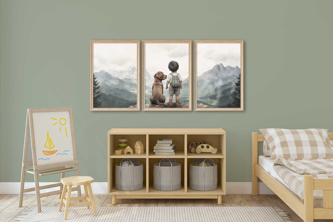 Brown Labrador Wall Art – Dog Nursery Print for Boys Room • Set of 3
