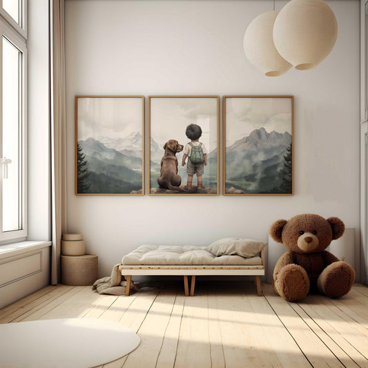 Brown Labrador Wall Art – Dog Nursery Print for Boys Room • Set of 3