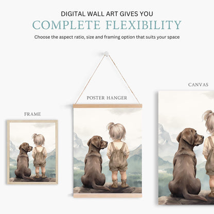 Labrador Nursery Decor, Brown Labrador Wall Art, Girl & Dog Print - WildfieldPrints